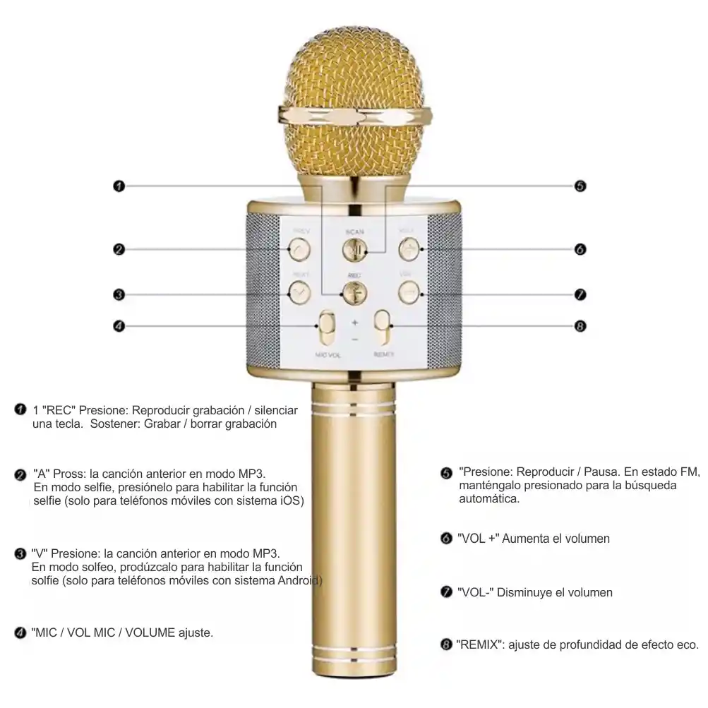 Micrófono Karaoke Parlante Bluetooth Recargable Ws-858 Orig