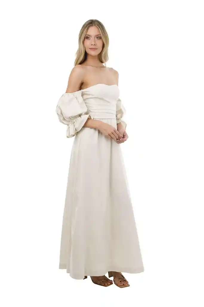 Vestido Largo Radiant Soul Caqui S Mercedes Campuzano