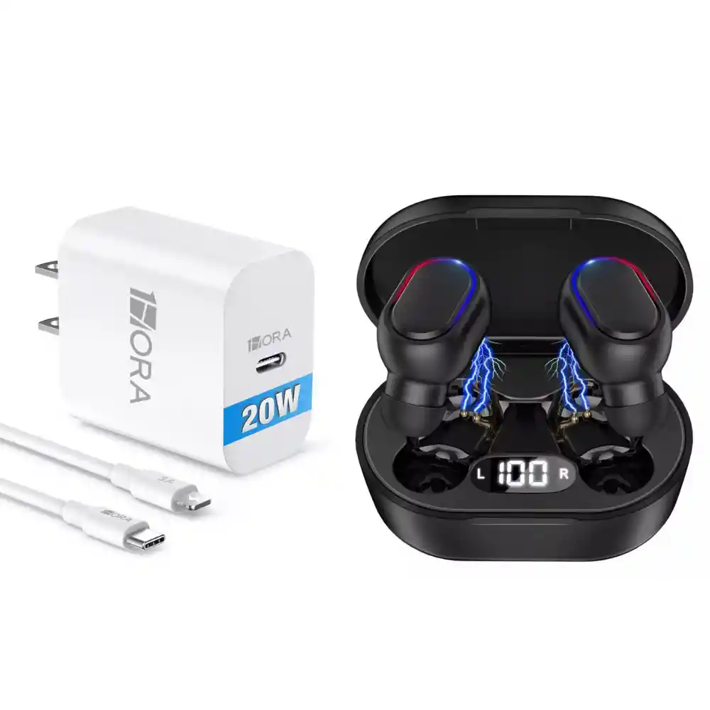 Audifonos Inalambricos + Cargador Iphone 20w Carga Rapida