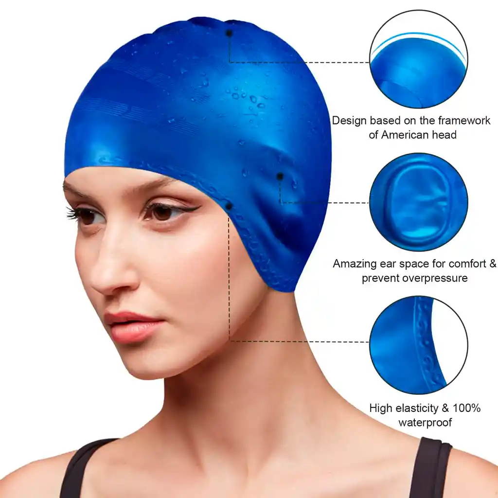 Gorro Natación Silicona Adulto Protección Orejas Piscina Azul