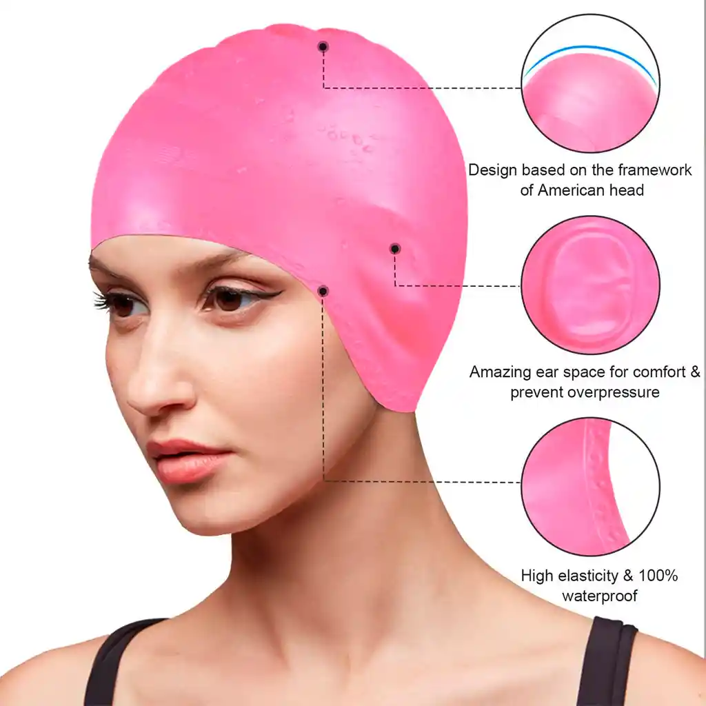 Gorro Natación Silicona Adulto Protección Orejas Piscina Rosado