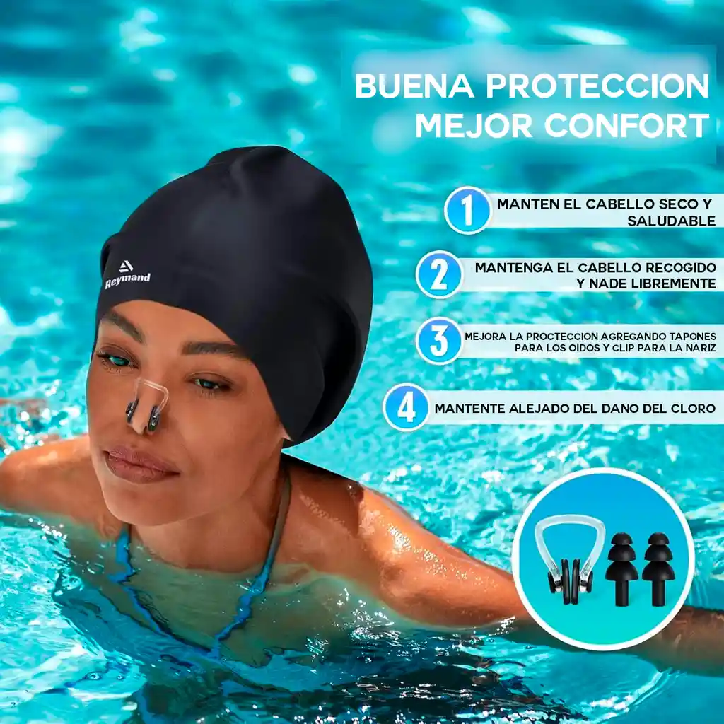 Gorro Natación Silicona Cabello Extragrande Largo Piscina Negro 120g