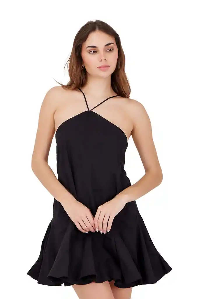 Vestido Corto Cherry Negro L Mercedes Campuzano