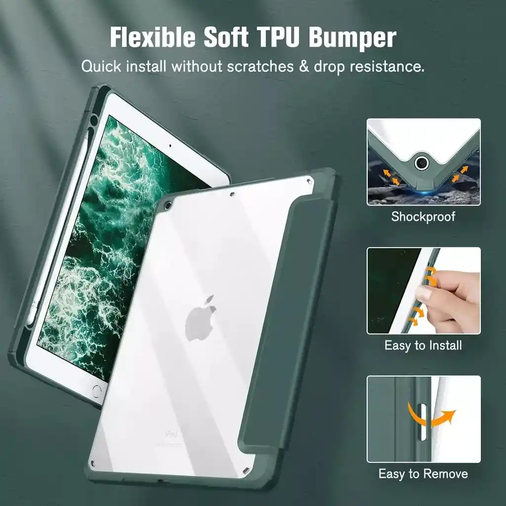 Forro Smart Case Protector Cristal Transparente Para Ipad 12.9 2020/2021/2022 -verde