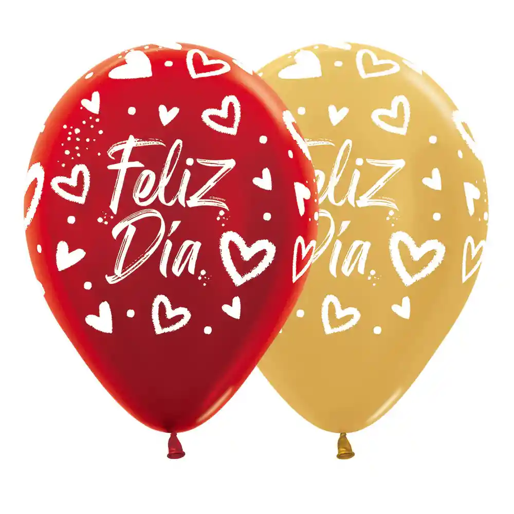 Globos Feliz Dia Corazones Brillantes R12 X 12 Unidades Sempertex