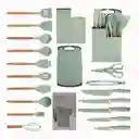 Kit De Cocina 19 Piezas Silicona Metal Y Madera Alta Calidad | Verde Claro