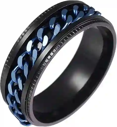 Anillo Cadena De Eslabones Giratoria Acero Azul Talla 8