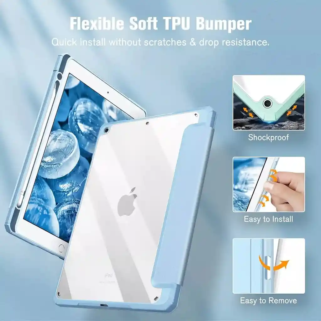 Forro Smart Case Protector Cristal Transparente Para Tablet Ipad 7/8/9 Gen 10.2 Azul Claro