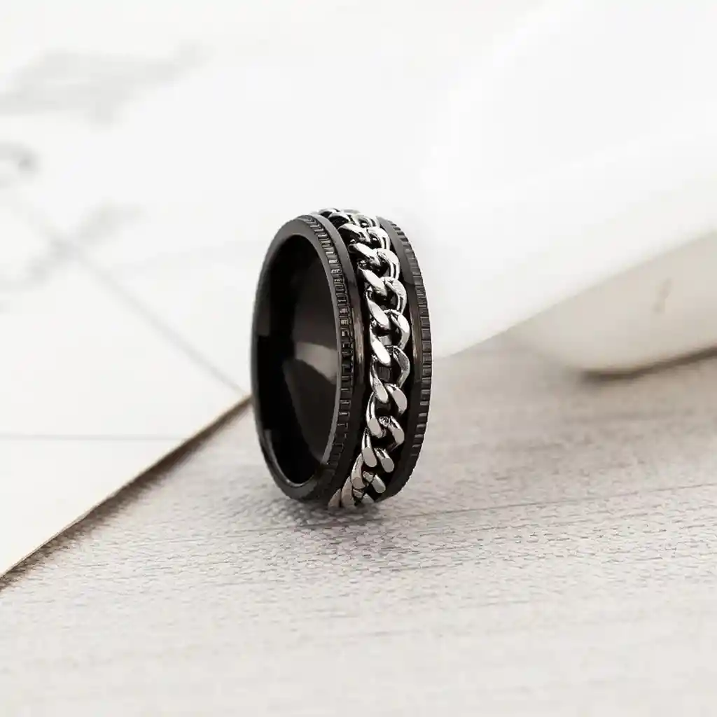 Anillo Cadena De Eslabones Giratoria Acero Bicolor Talla 1