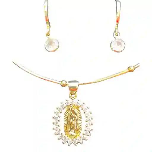 Gargantilla Virgen Blanca Con Aretes Joyeria Regalo