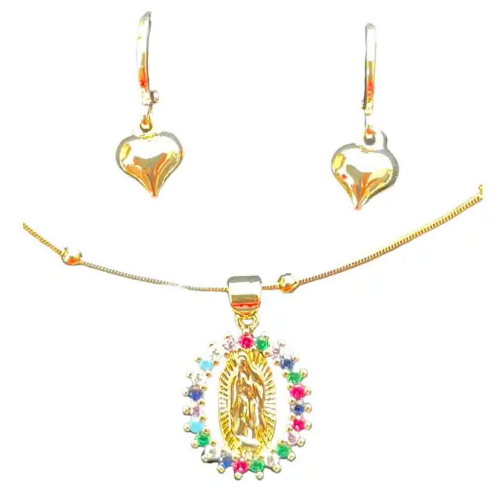 Gargantilla Virgen Colores Con Aretes Corazon Joyeria Regalo