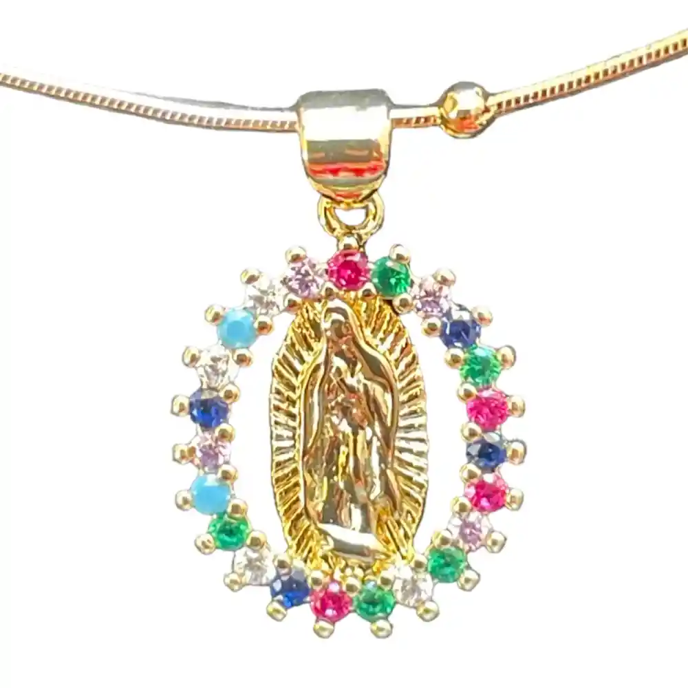 Gargantilla Virgen Colores Con Aretes Corazon Joyeria Regalo