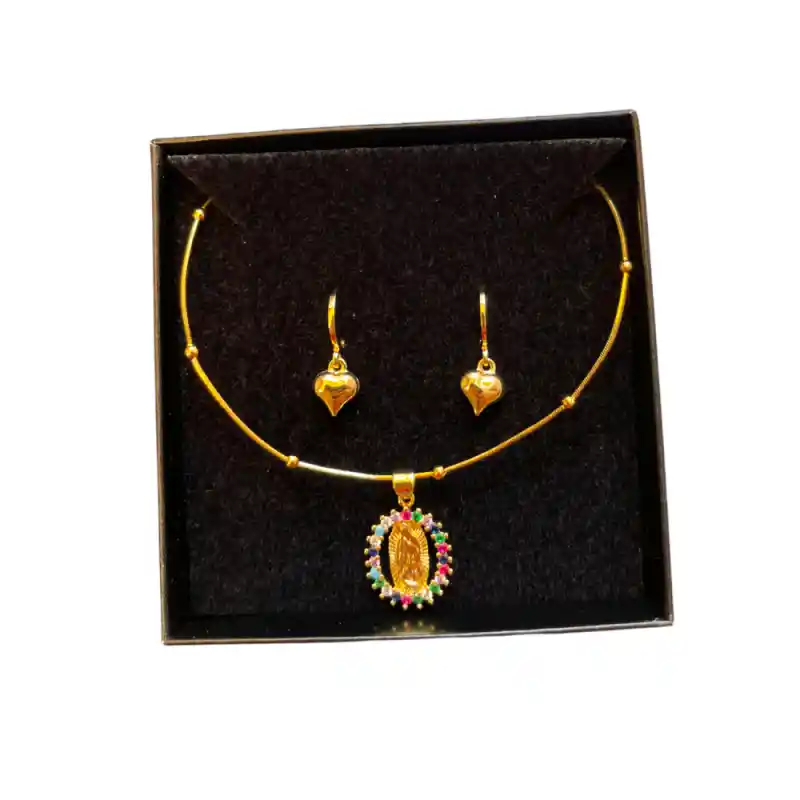 Gargantilla Virgen Colores Con Aretes Corazon Joyeria Regalo