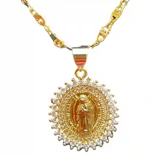 Cadena Virgen Blanca Con Aretes Redondos Joyeria Regalo