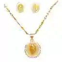 Cadena Virgen Blanca Con Aretes Redondos Joyeria Regalo