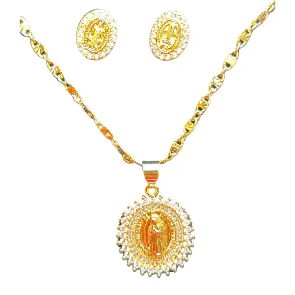Cadena Virgen Blanca Con Aretes Redondos Joyeria Regalo
