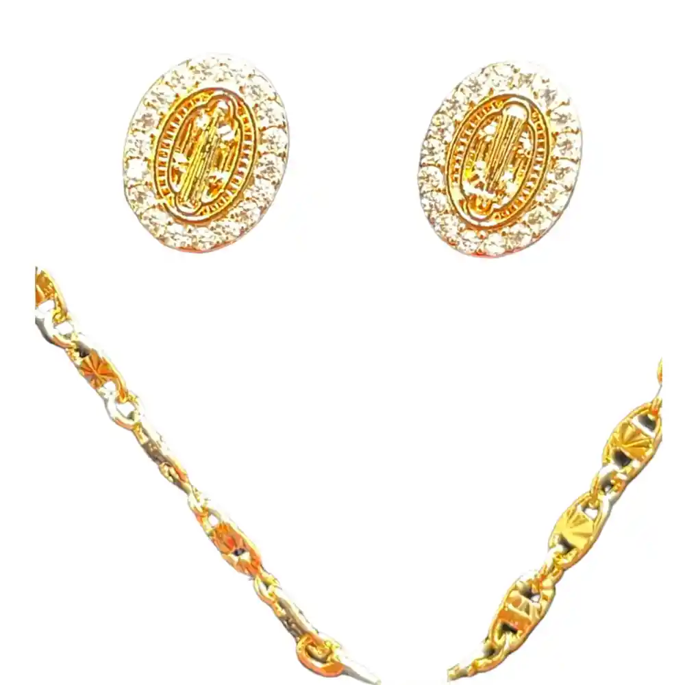 Cadena Virgen Blanca Con Aretes Redondos Joyeria Regalo