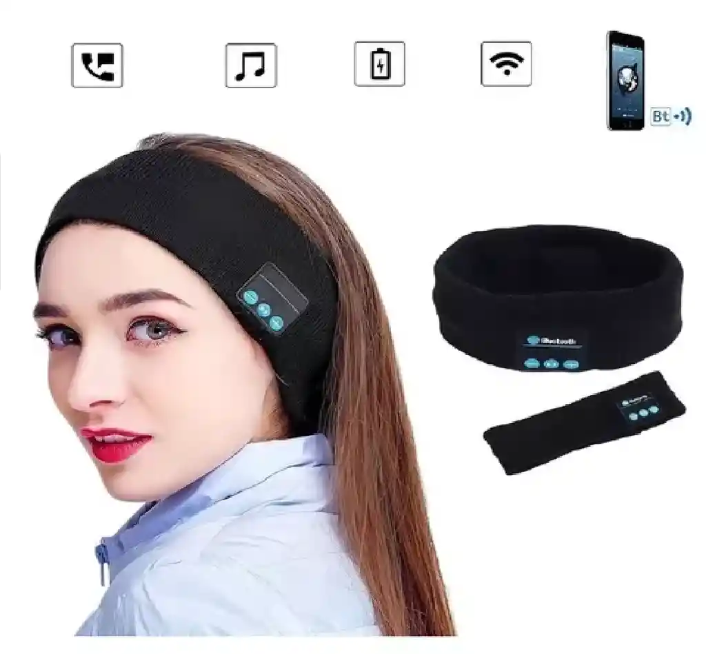 Diadema Balaca Banda Deportiva Con Audifonos Bluetooth Color Negro