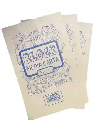 Block Media Carta Blanco Papel Bond Sin Rayas Marca Artenú