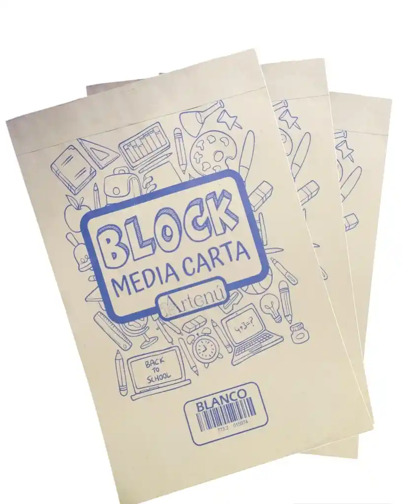 Block Media Carta Blanco Papel Bond Sin Rayas Marca Artenú