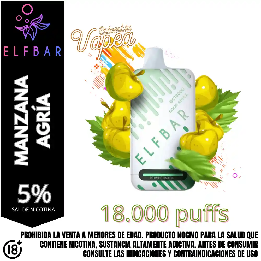 Vape Elfbar Sour Apple 18000 Puffs 5%