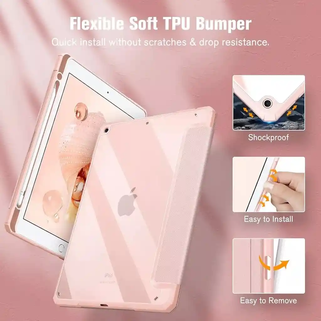 Forro Smart Case Protector Cristal Transparente Para Ipad Air 4/5- Rosado