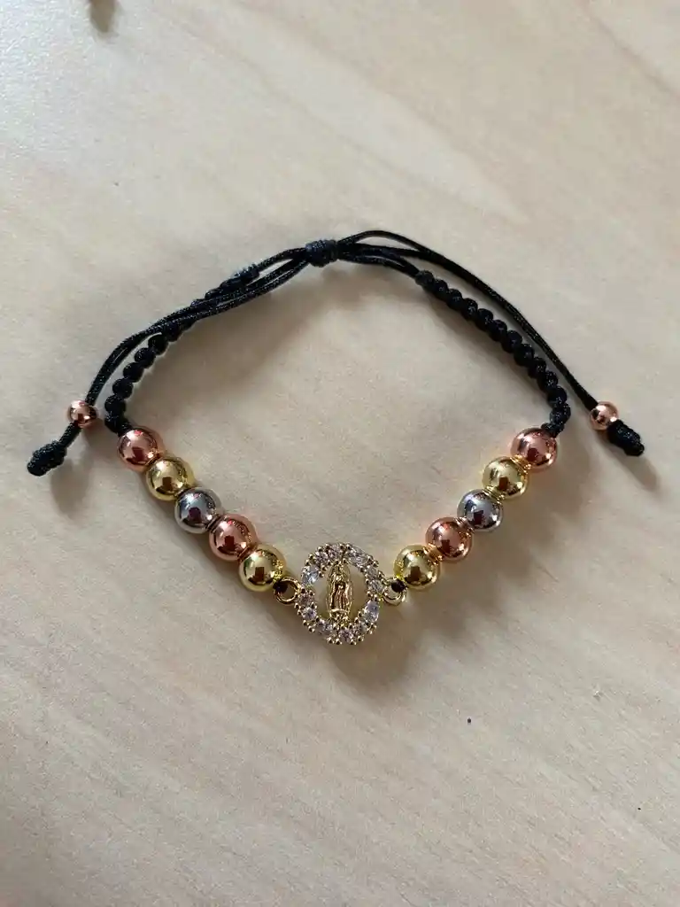 Pulsera Tejida En Rodio Con La Virgen De Guadalupe