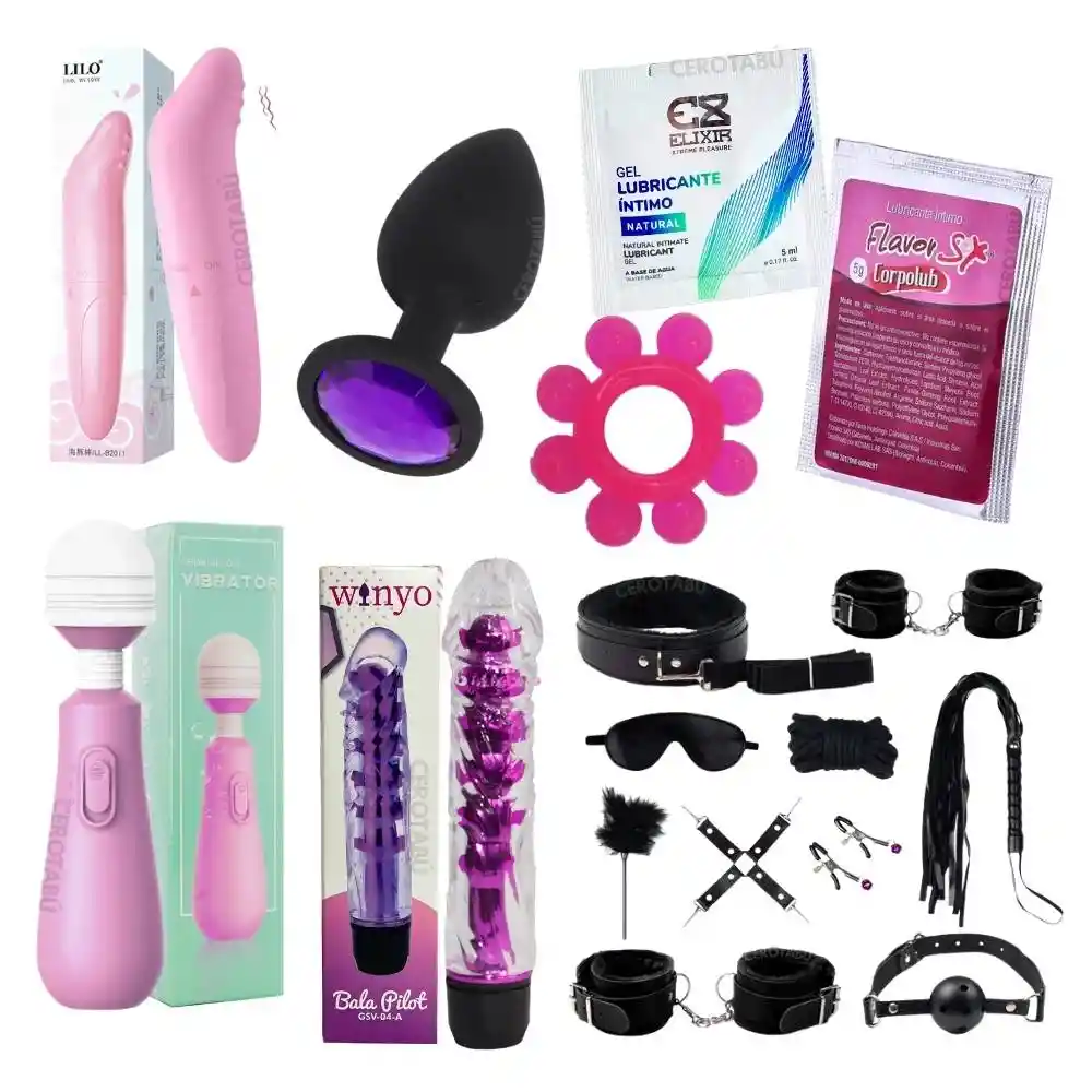 17 Piezas Kit Hetero Bondage + Vibradores + Lubricantes