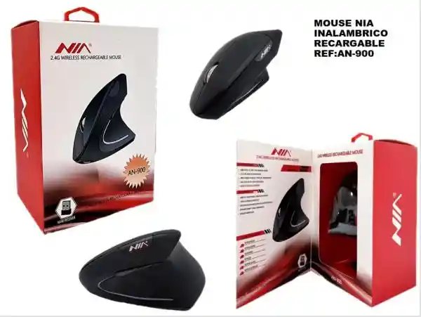 Mouse Vertical Nia Inalámbrico, Recargable Ergonómico An-900