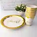 Juego De Plato Y Vaso Dorado Con Blanco