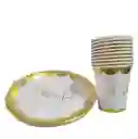 Juego De Plato Y Vaso Dorado Con Blanco