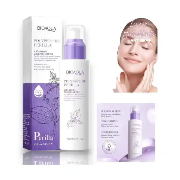 Kit Hidratante Facial Perilla Y Polypeptidos Bioaqua (incluye Locion, Jabon Crema Serum Mascarilla Y Spray Emulsion