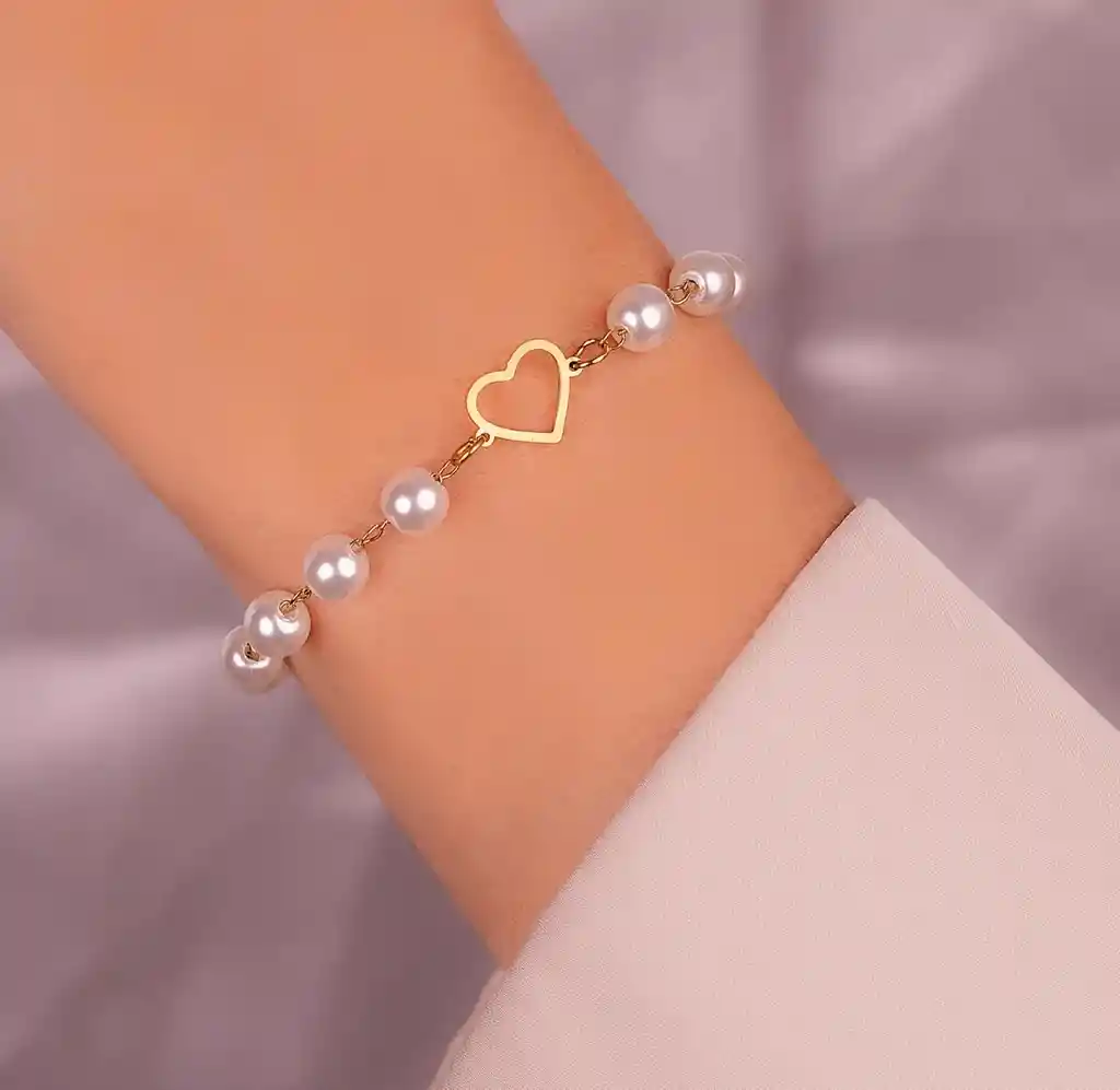 Pulsera Corazón Perlas