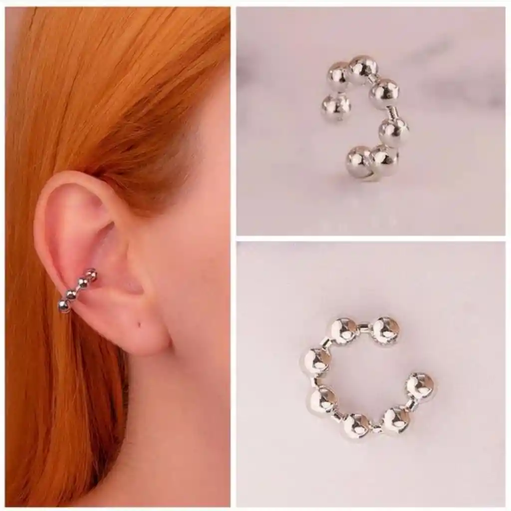 Earcuff Esferas Plateado