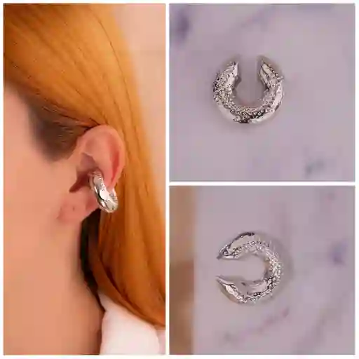 Earcuff Chunky Martillado Plateado