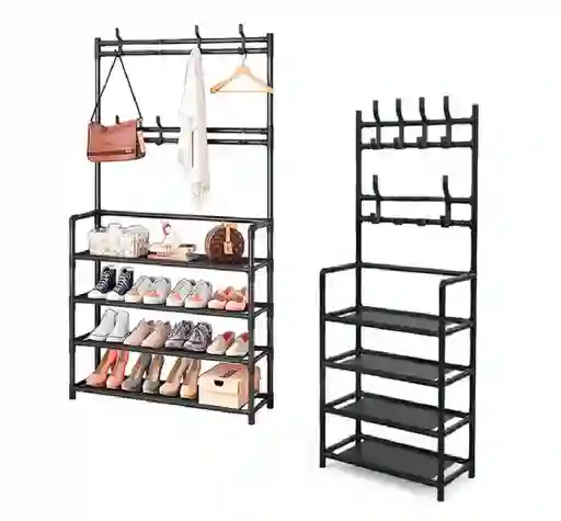 Mueble Organizador De Ropa Zapatera Perchero 4 Niveles Color Negro