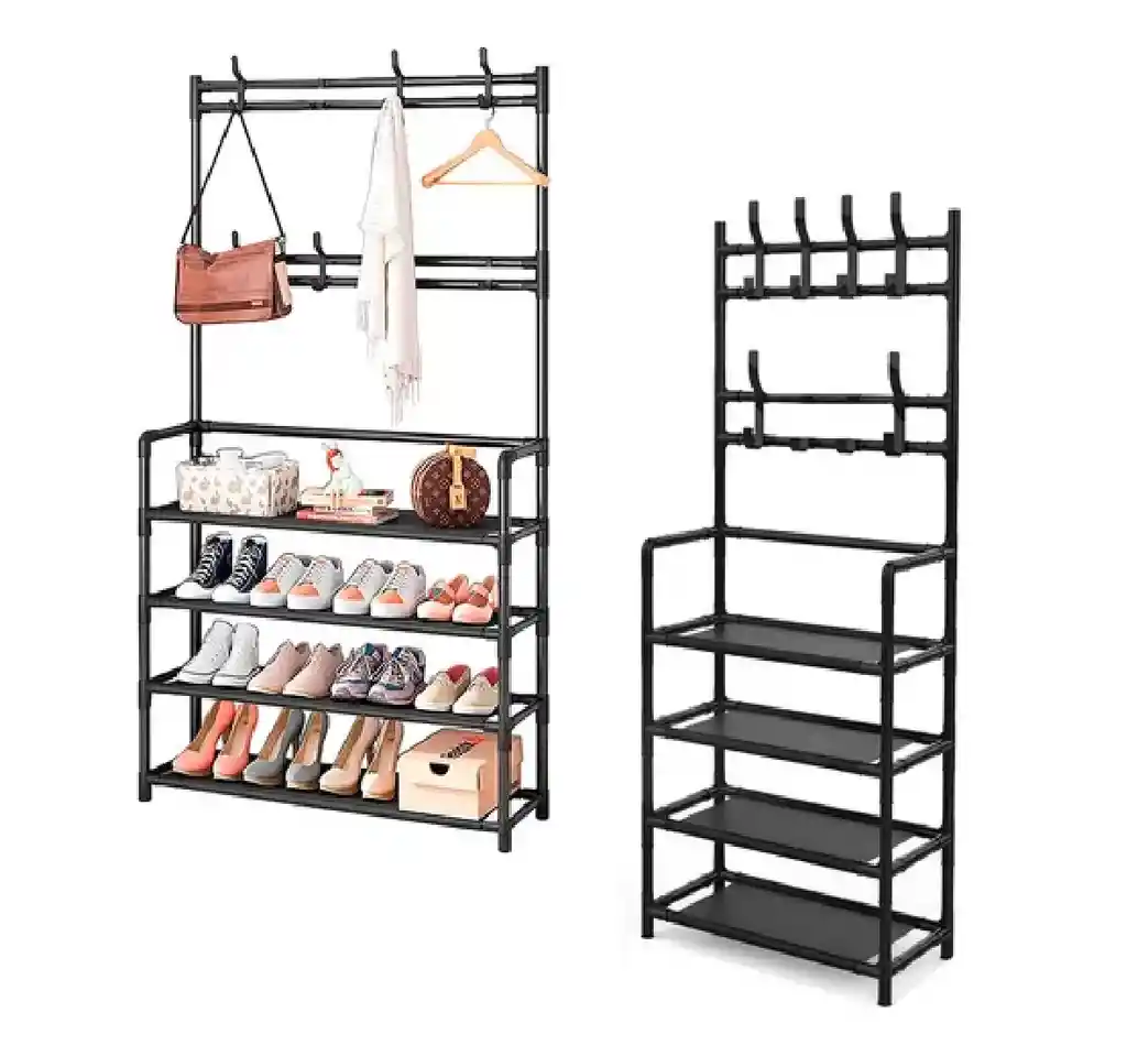 Mueble Organizador De Ropa Zapatera Perchero 4 Niveles Color Negro