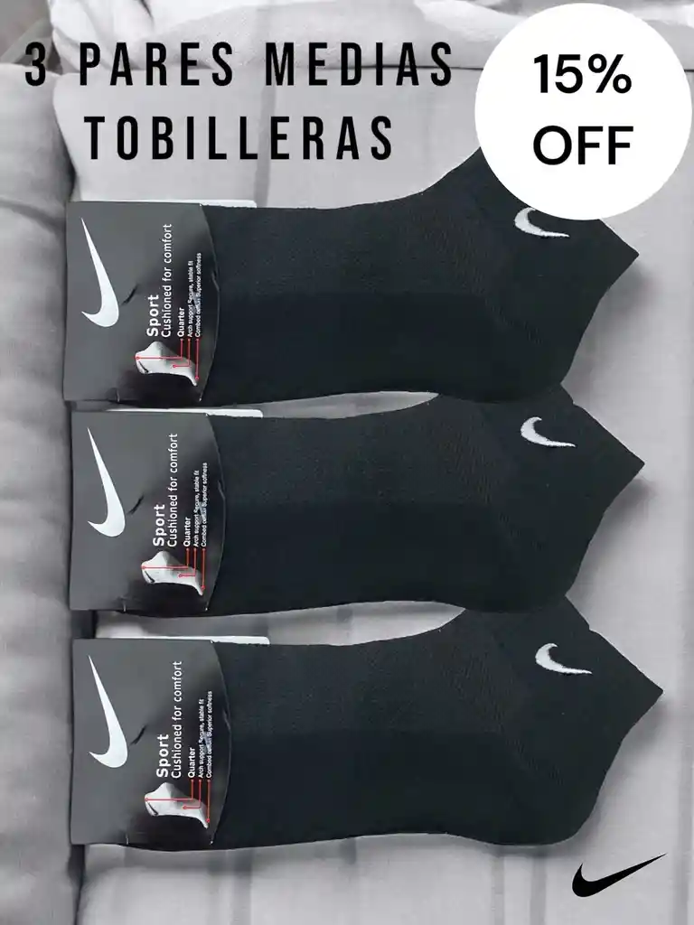 3 Pares De Medias Tobilleras Color Negro Tipo Nike Deportivas Tobilleras, Calcetines Negros Talla Única Estirables