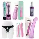 Kit Lésbico 6 Piezas Vibrador Lubricante Arnés Dildo