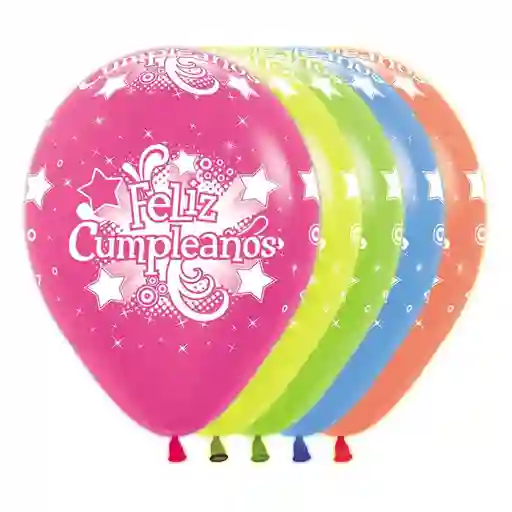 Globos Infinity Feliz Cumpleaños Neon Surtido R12 X 12 Unidades Sempertex