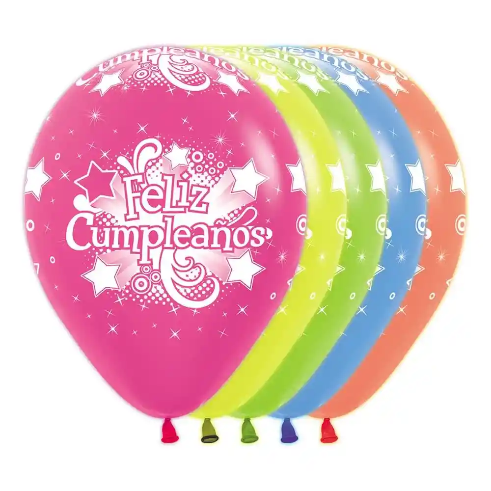 Globos Infinity Feliz Cumpleaños Neon Surtido R12 X 12 Unidades Sempertex