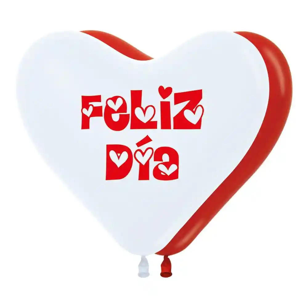 Globos Corazon 12" Fashion Rojo/blanco Feliz Día X 12 Unidades Sempertex