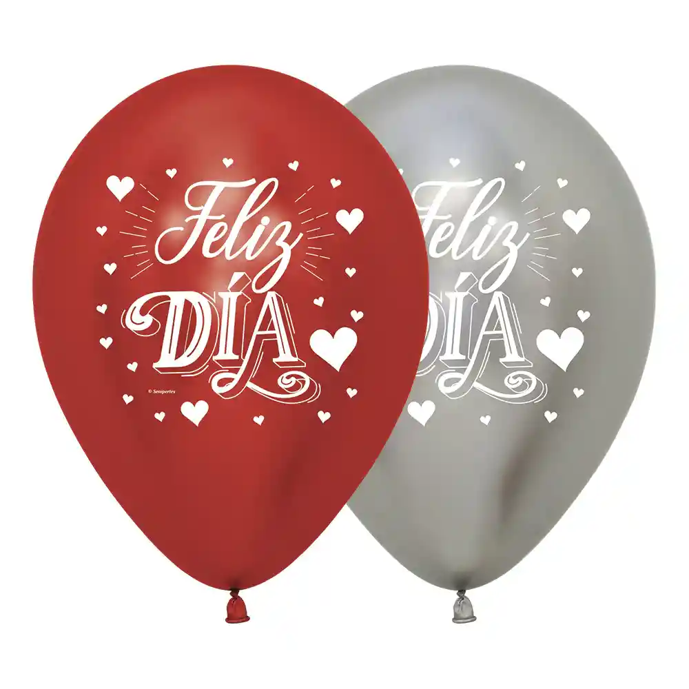 Globos Reflex Surtido Feliz Dia Corazones R12 X 12 Unidades Sempertex