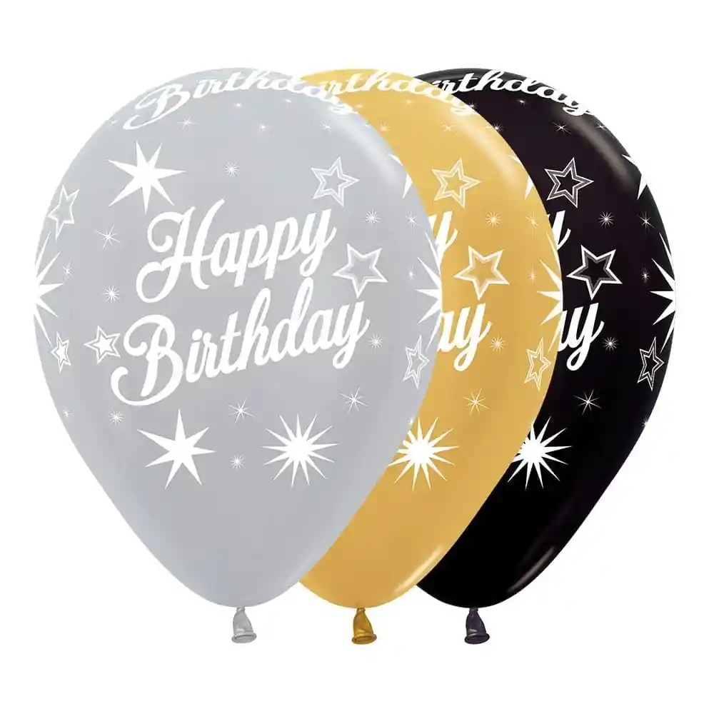 Globos Happy Birthday Destellos Surtido Deluxe R12 X 12 Unidades Sempertex