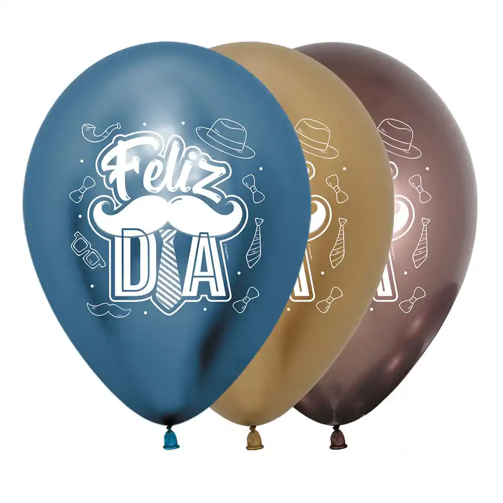 Globos Reflex Surtido Feliz Dia Fiesta Bigote R12 X 12 Unidades Sempertex