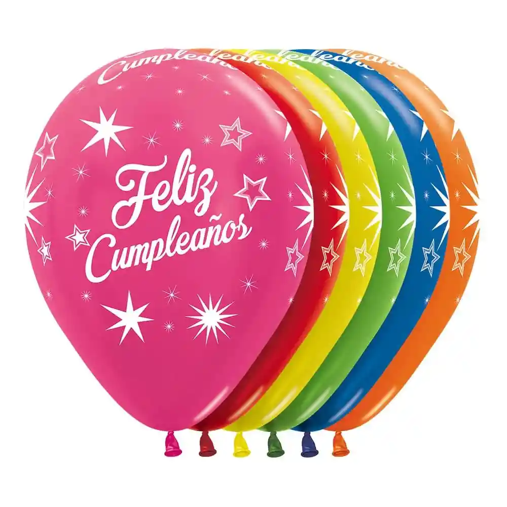 Globos Feliz Cumpleaños Inf Destellos Metal Surtido R12 X 12 Unidades Sempertex