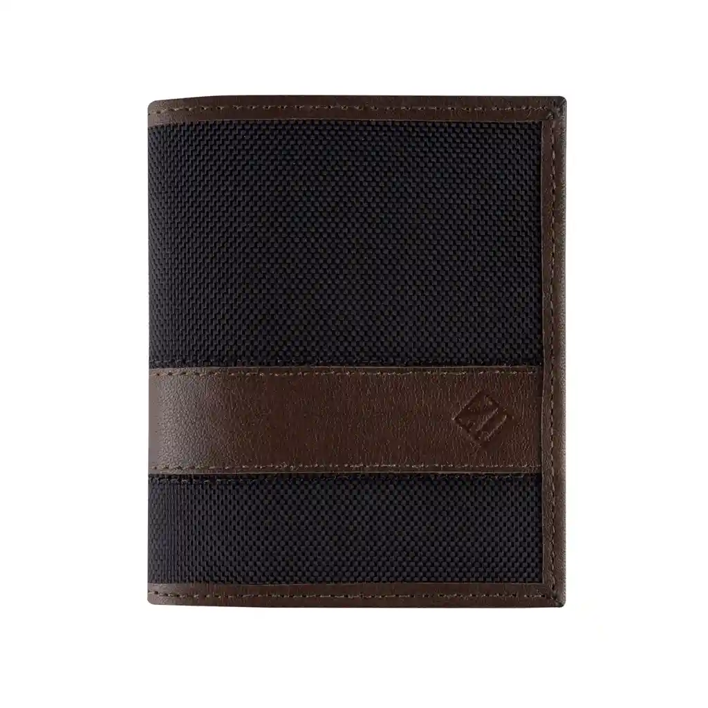 Billetera Compac Cuero Café -lona Negra Lzbc25