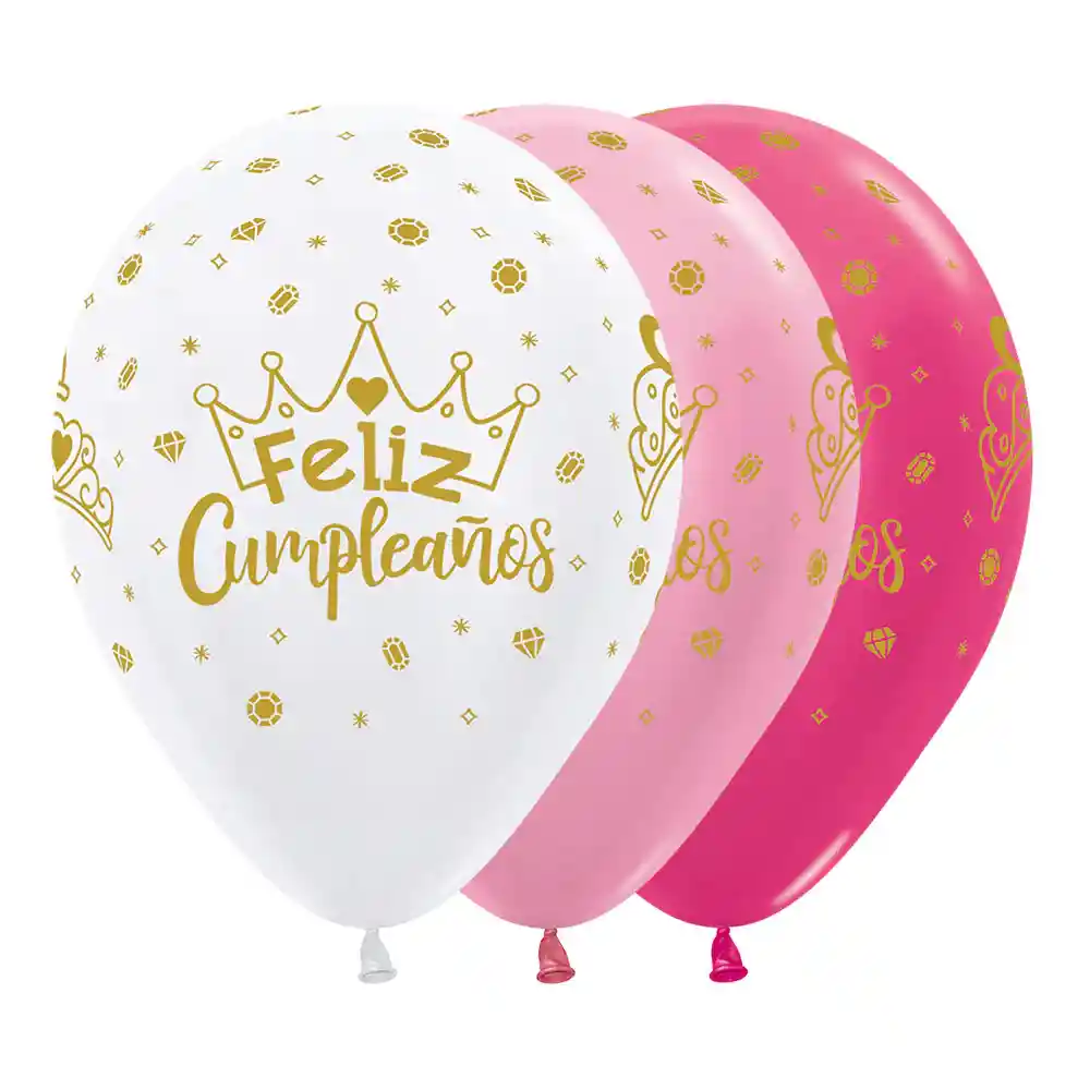 Globos Satin Y Metal Surtido Feliz Cumpleaños Coronas R12 X 12 Unidades Sempertex