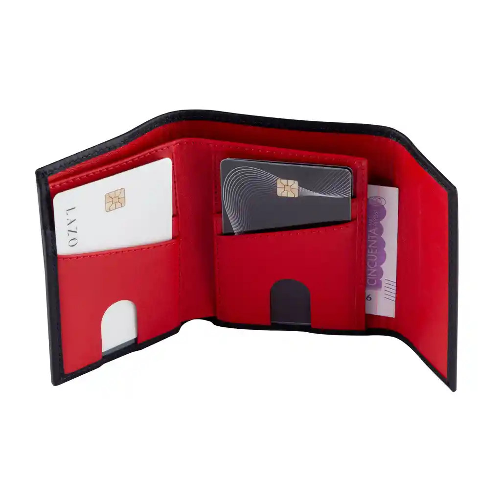 Billetera Iman Cuero Negra Roja Lzb15