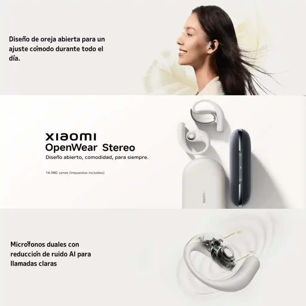 Xiaomi Openwear Stereo, Auriculares Diseño Abierto Lhdc, Beige